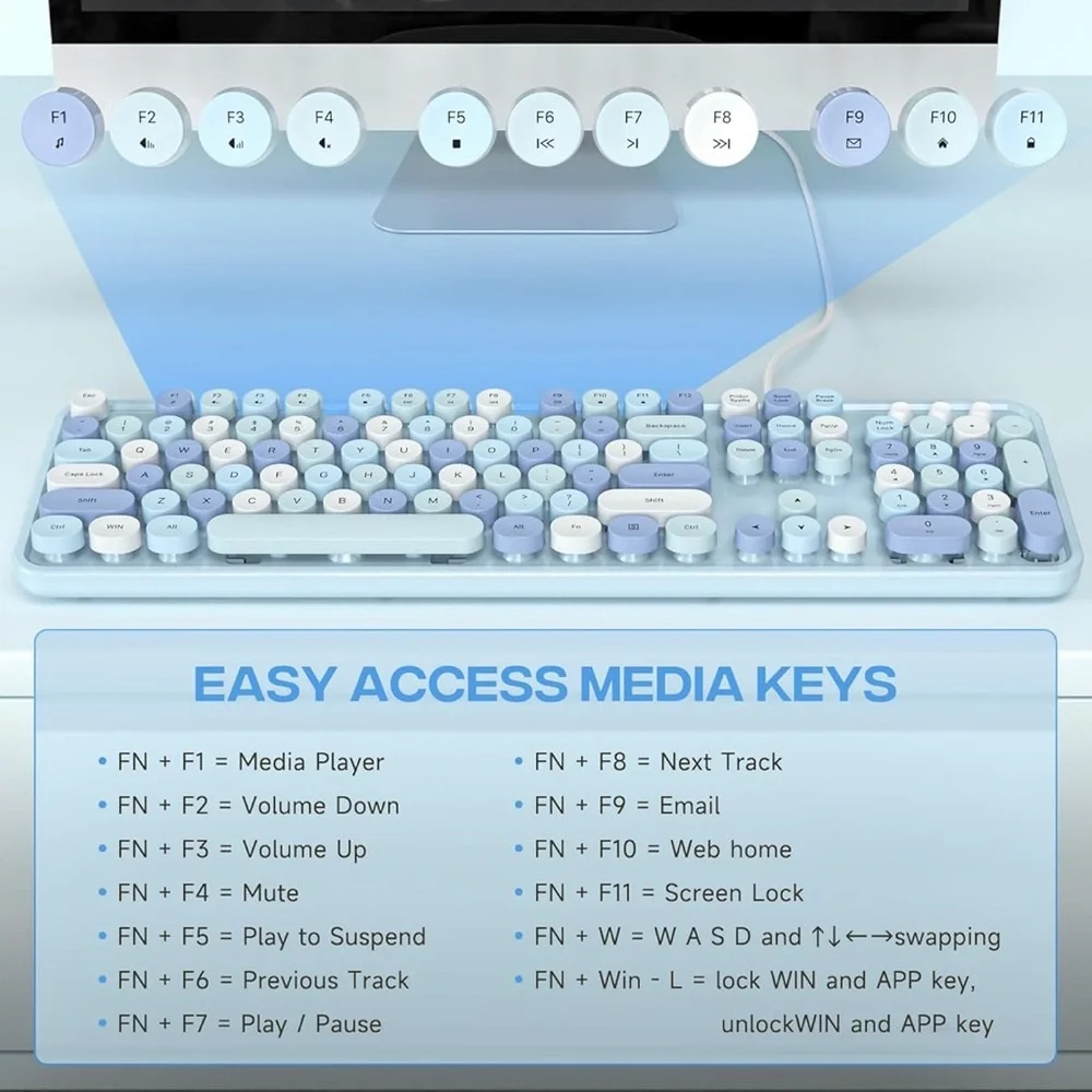 Computer Keyboard Wired USB Plug Retro Typewriter Keyboard Full Size new